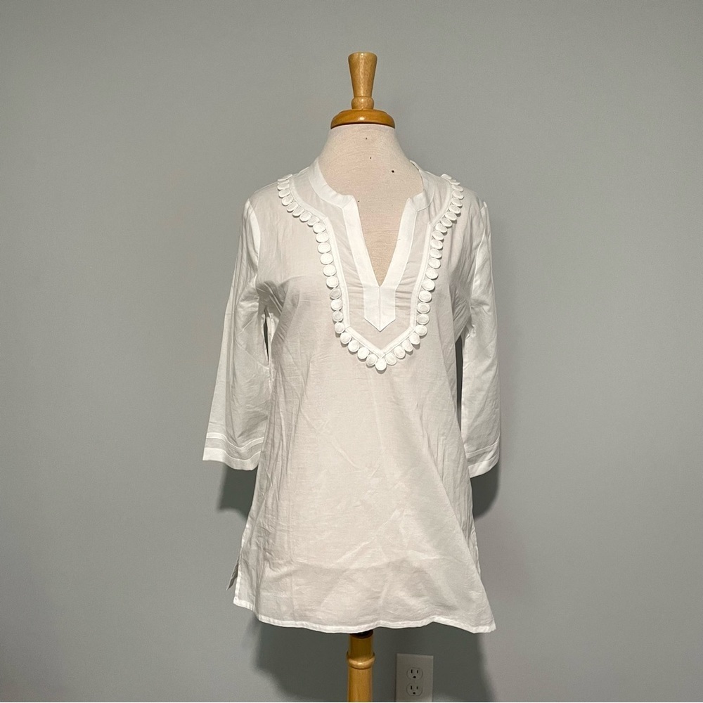 NWT J Crew Factory White Pom Pom Blouse Top size M